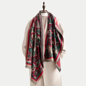 Châle pashmina épais en jacquard cachemire à franges pour chaleur hivernale rétro