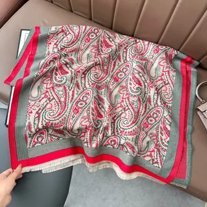 Vintage Bohemian Paisley Jacquard Tassel Scarf For Women Winter Thick Warm Imitation Cashmere Large Shawl Wrap Soft Pashmina