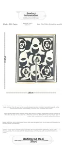 Détail du châle fendu à fleurs, dimensions 150x130cm avec bordures à franges délicates