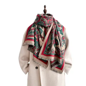 Châle pashmina épais à jacquard paisley avec franges pour la chaleur hivernale