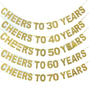 Pancartas de letras doradas con purpurina para cumpleaños de 30 a 70 años y decoración