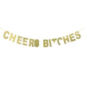 Pancarta dorada con purpurina Cheers Bitches para decoración de pared de fiesta