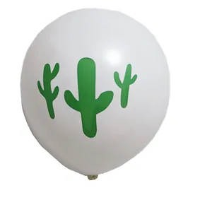 White latex party balloon with minimalist green cactus print for summer beach decorations