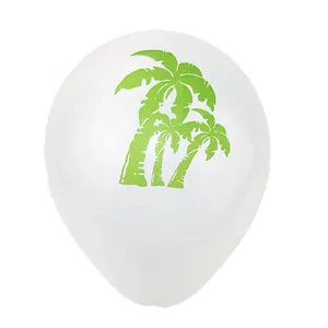 White party balloon with green tropical coconut tree print for summer beach party decorations