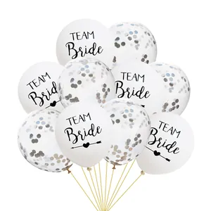 Detail of Team Bride latex and confetti balloons set for wedding party decor