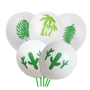Tropical Summer Party Decoration Balloons White Latex Balloon With Monstera Leaf Coconut Tree Cactus Prints For Hawaii Event