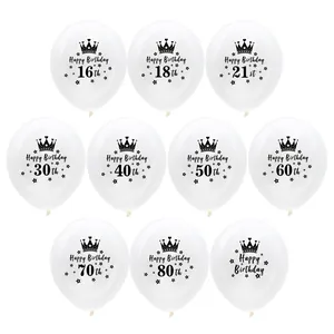 12 Inch Birthday Latex Balloons With Crown Number Printing Milestone Age Anniversary Party Decorations Transparent White Balloons