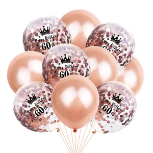 Roségoldenes 60. Geburtstag Ballon-Set mit Kronendesign und glänzendem Konfetti-Detail