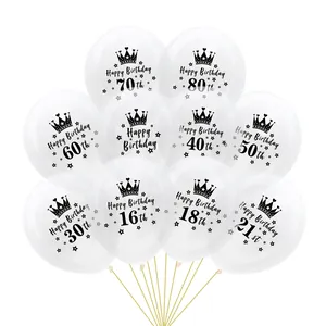 12-inch clear crown latex balloons set with Happy Birthday ages 16 to 80 print