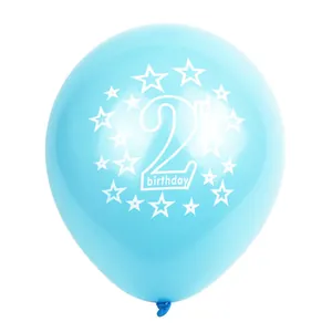 Ballon en latex bleu avec inscription 2nd birthday et motifs d'étoiles pour fête
