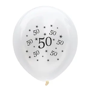 12-inch clear crown balloon with black number 50 and star pattern for 50th birthday decor