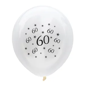 12-inch transparent latex balloon with black number 60 and crown stars for 60th birthday