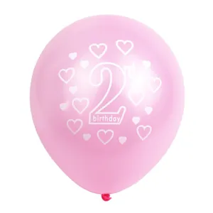 Ballon en latex rose avec texte 2ème anniversaire blanc et motifs de cœurs décoratifs