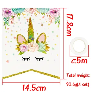 Unicorn birthday party banner set with 17.8x14.5cm cards and 5m rope decoration