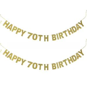 Pancarta dorada brillante para el 70 cumpleaños, decoración de fiesta con acabado metálico