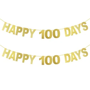 Happy 100 Days Gold Glitter Banner Paper Hanging Bunting For Baby Shower Party Decoration Celebration Photo Props