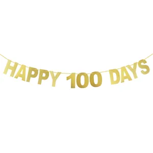 Glittery gold Happy 100 Days banner for baby shower and hundred days party decoration