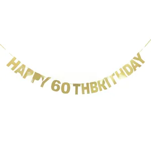Primer plano del cartel dorado brillante Happy 60th Birthday para decoración