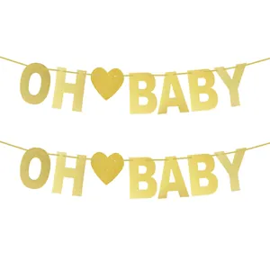 Golden glitter OH BABY party banner garland for 100 days baby shower decorations