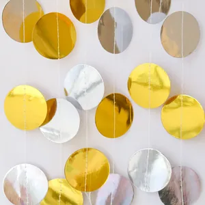 2 meter gouden en zilveren spiegelende schijfjes slinger voor verjaardags- en bruiloftsdecor