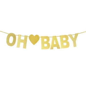 Golden glitter OH BABY party banner for baby shower and 100 days celebration decor