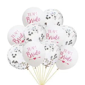 Team Bride party balloon set with white printed latex and silver confetti balloons
