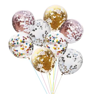 Set mit 8 transparenten Latex-Ballons mit Gold, Roségold, Silber und bunten Konfetti
