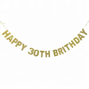 Glitter gold Happy 30th Birthday banner for wall decoration and party celebration