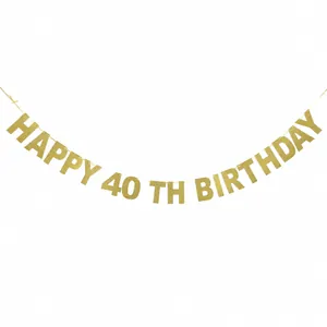 Glittering gold Happy 40th Birthday banner for 40 years anniversary party decoration
