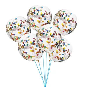 Set mit sechs 12-Zoll klaren Latex-Ballons mit buntem rundem Papier-Konfetti für Geburtstage