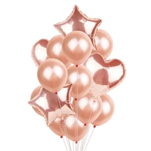Rose gold balloon set with heart and star shapes for elegant party decorations