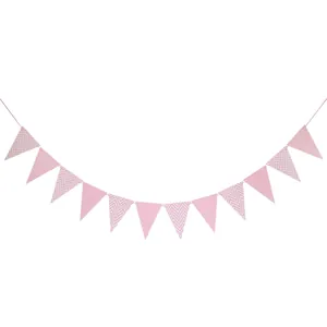 Pink and white striped decorative triangle bunting banner for party celebrations
