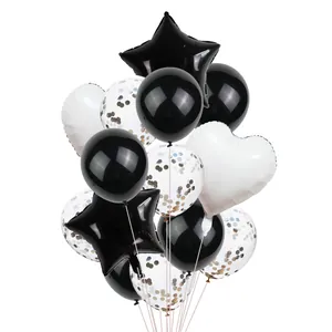Rose gold and black balloon set with star and heart foil shapes for party decoration