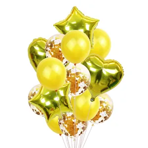 Rose gold and yellow balloon set with heart and star foils for birthday party decoration