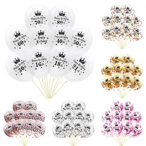 Happy Birthday Confetti Balloons Milestone Age 16 18 21 30 40 50 60 Clear Latex Balloon With Crown Star Print Gold Rose Gold Multicolor Paper Scraps For Birthday Party Decoration