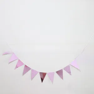Pink and purple bunting banner with wave patterns for birthday party wall decoration