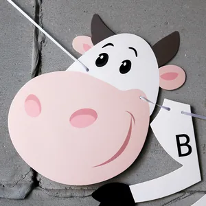 Cartoon cow birthday banner flag featuring a cute bovine design and uppercase letter B