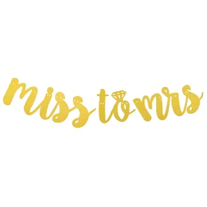 Golden glitter Miss to Mrs banner with diamond ring icon for wedding party decoration
