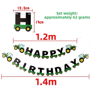 Green tractor Happy Birthday banner set with card sizes and length specifications