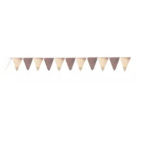 Detail of rose gold party pennant banner with alternating stripe and solid patterns