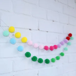 Colorful Pompom Garland Soft High Elastic Fiber Hanging Decoration For Kids Birthday Party Home Nursery DIY Craft Ornament