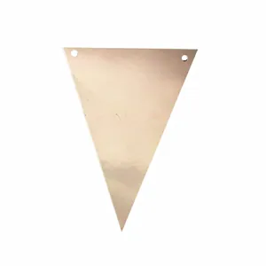 Close-up of rose gold triangle banner pieces with dual-hole design for party decoration
