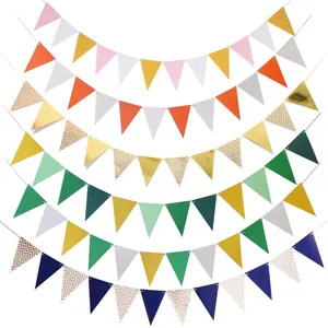 Nordic Chevron Gold Foil Triangle Bunting Banner Paper Garland For Birthday Wedding Party Anniversary Hanging Decoration