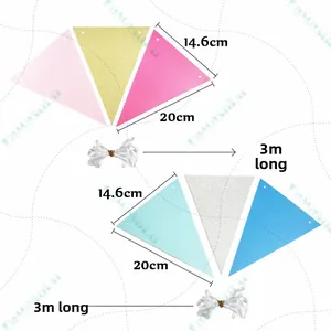Spécifications détaillées des fanions pailletés de 3m en rose et bleu pour fêtes