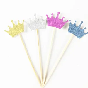 Décoration de Gâteau Couronne Pailletée Papier Pics Décoratifs Cupcake pour Anniversaire Mariage Fête Thème Royal