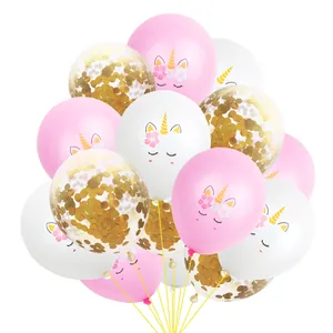 Unicorn Party Balloons Latex Confetti Decoration For Kids Birthday Baby Shower Event Dreamy Pink White Yellow Gold Theme