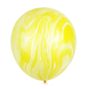Single yellow agate marble latex balloon with white swirls for party decoration