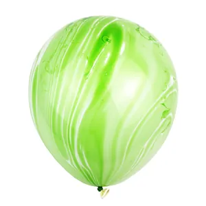 Green and white marble agate latex balloons for party decoration on white background