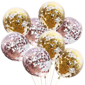Ballons Confettis en Latex Transparent Chiffre 30 40 50 60 70 80 Décoration de Fête d'Anniversaire Ballons Ronds Imprimés