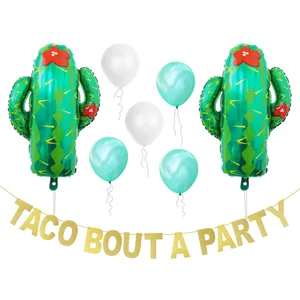 Detail of Cactus Balloon Set with TACO BOUT A PARTY banner and green latex balloons